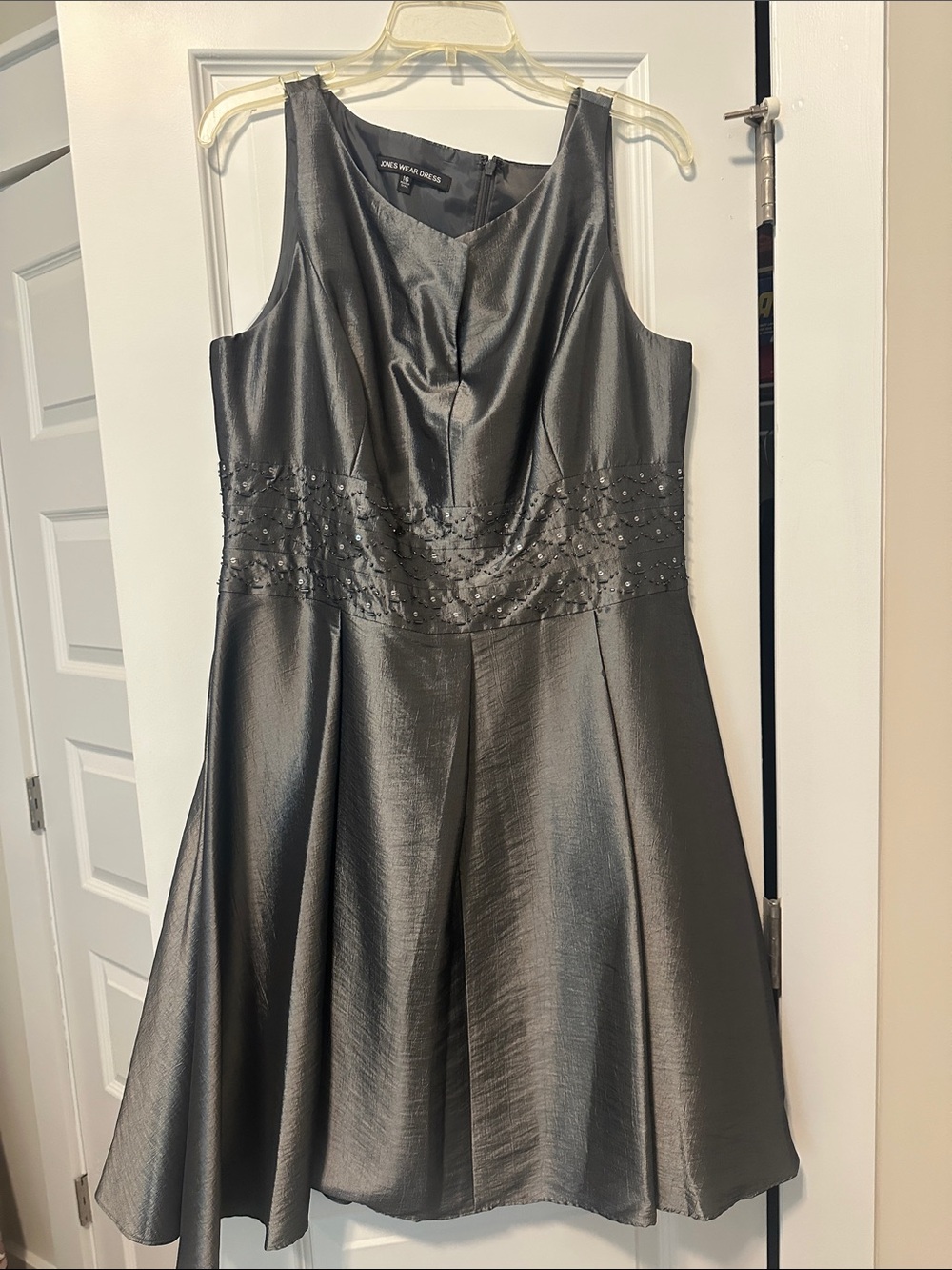 Jones Wear Metallic Charcoal Sleeveless Fit-and-Flare Dress